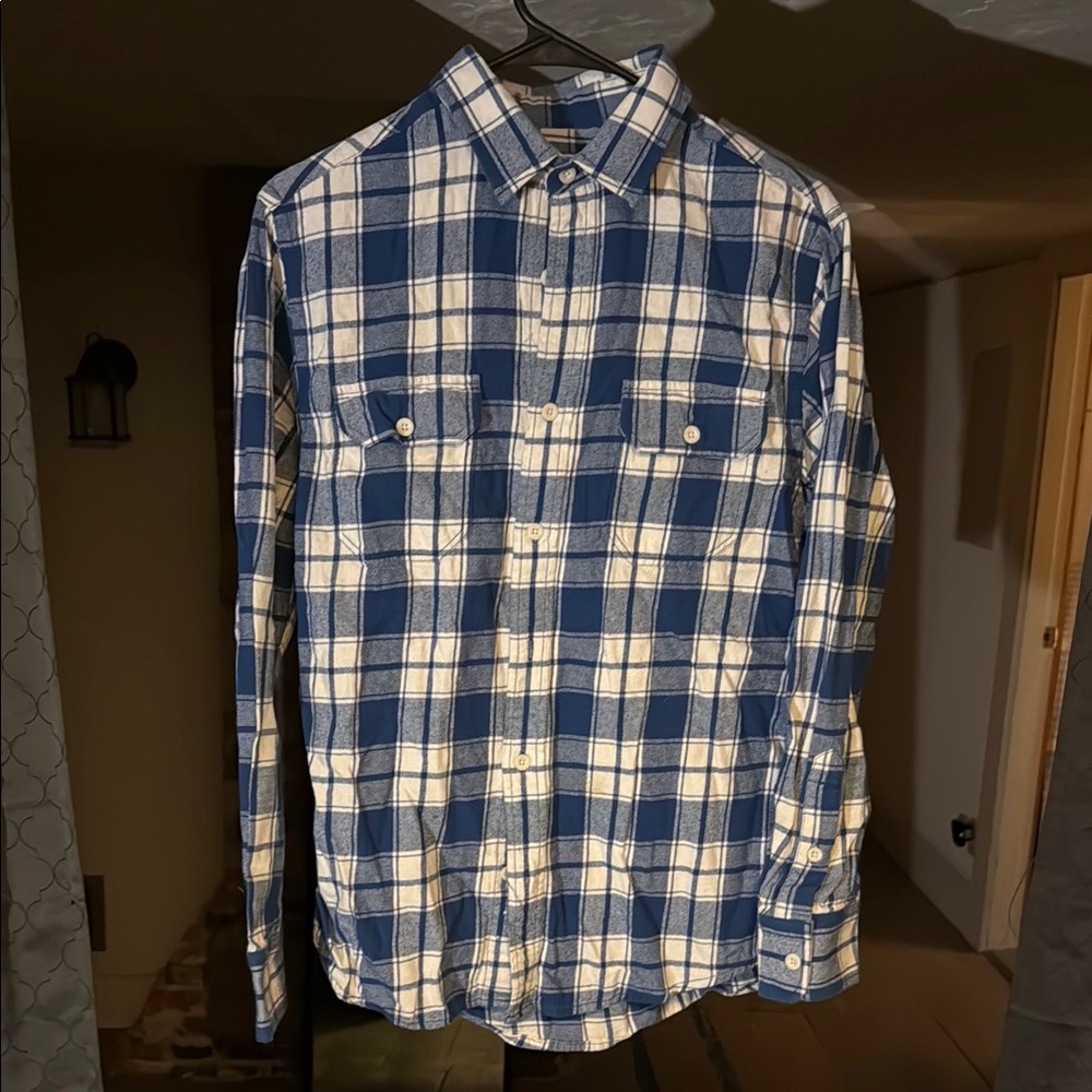 Blue and White Plaid Men's Shirt